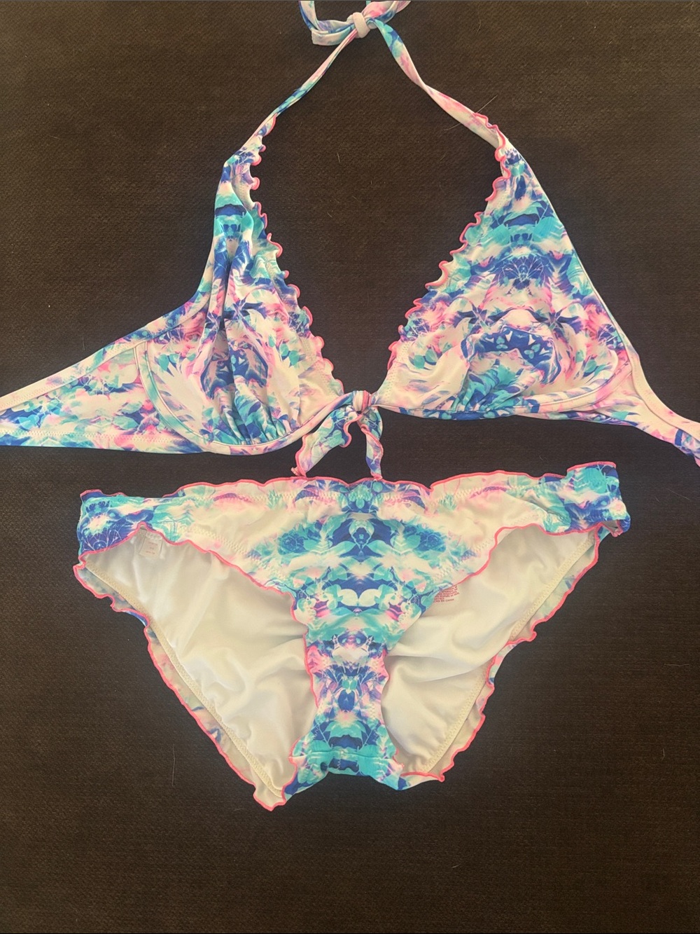 VIctoria Secret Floral Tie-Back Two-Piece One-Piece Style Swimsuit - Pink & Blue
